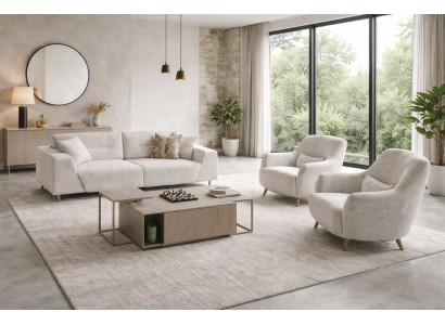 3 Sitzer Sofa Sessel Couchtisch Wohnzimmer Stil modern Farbe weiß neu