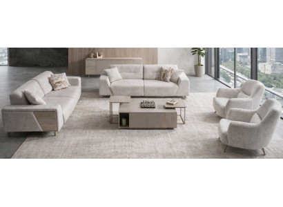 3 Sitzer Sofa Wohnzimmer  Sessel Couchtisch Stil modern Farbe weiß neu