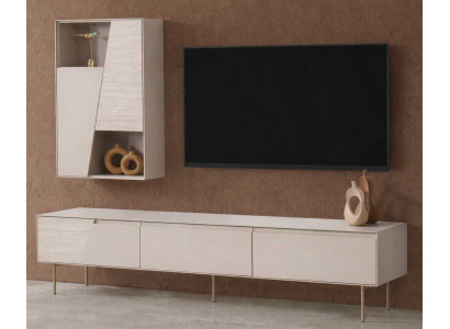 Tv-Schrank Regal Esszimmer Stil: modern Farbe beige neu Holz quadratisch