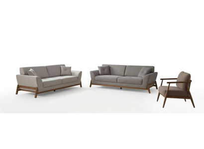 Wohnzimmer Set Modern Grau Designer-Sessel Komfortabel Stoff Holz