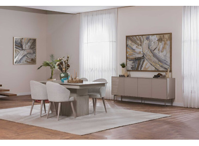 Esstisch Stuhl Sideboard Stil modern Farbe beige Holz Küche quadratisch