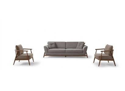 Wohnzimmer Set Modern Grau Designer-Sessel Komfortabel Stoff Holz