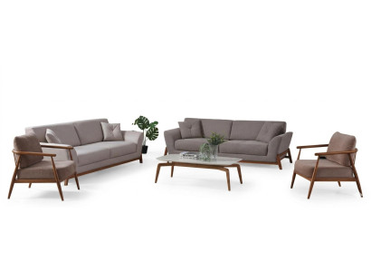Wohnzimmer Set Modern Grau Designer-Sofa Komfortabel Stoff Sessel