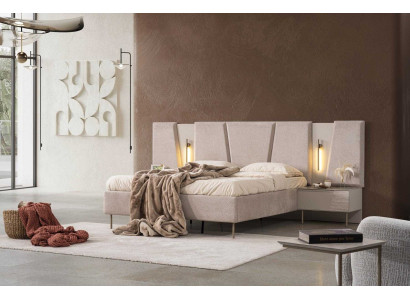 Bett Nachttisch Schlafzimmer Stil modern Farbe beige neu Beleuchtung