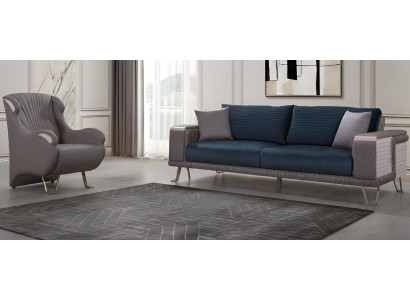 Sofa-Set Blau Farbe Modernes Interieur Holzrahmen Minimalistische Stil