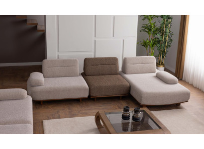 Modernes Ecksofa L-Form Beige mit bequemer Polsterung und Holzgestell