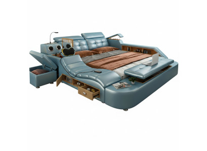 Multifunktionales Bett Moderner Stil Blaue Farbe Holzrahmen Bequem