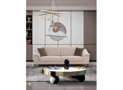 Elegantes 3-Sitzer Sofa Beige Stoff mit Holzrahmen Modern Design