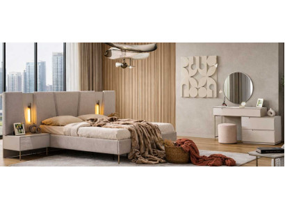 Bett Nachttisch Schminktisch Spiegel Hocker Stil modern Farbe beige