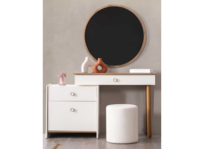 Schminktisch Spiegel Hocker Stil modern Farbe beige neu minimalistisch