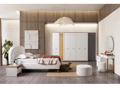 Bett Nachttisch Kleiderschrank Schminktisch Spiegel Hocker Stil modern