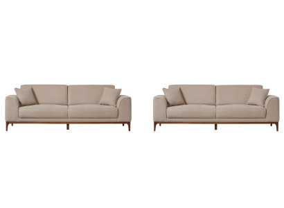 Wohnzimmer Set Modern Beige Designer-Set Komfortabel Stoff Holz Sofa