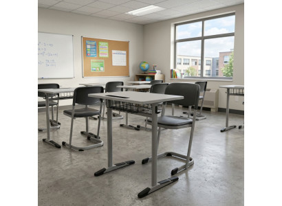 Schulset Modern Ergonomisch Grau Schultisch Schwarz Stuhl Einzeltisch