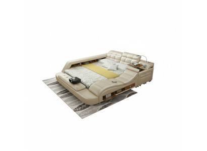 Multifunktionales Bett Moderner Stil Beigefarben Holzrahmen Weich