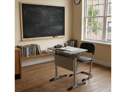 Schulset Modern Ergonomisch Grau Schultisch Schwarz Stuhl Einzeltisch