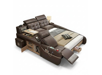 Multifunktionales Bett Moderner Stil in Braun Holzrahmen Entspannend