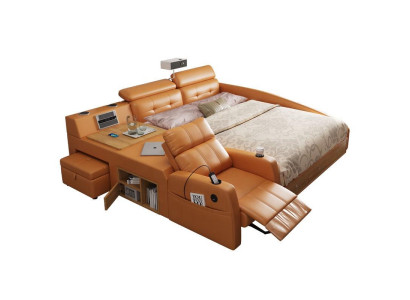 Multifunktionales Bett Moderner Stil Orangefarben Holzrahmen Bequem