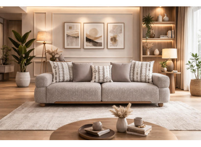 Graues Textilsofa Schicke Wohnzimmer Polstercouch Holzgestell