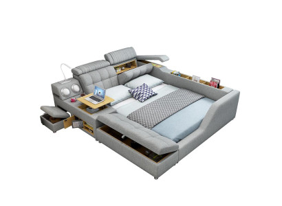 Multifunktionales Bett Moderner Stil Graue Farbe Holzrahmen Bequem