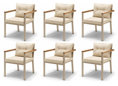 Stuhl Beige Farbe Moderner Stil Holzarmlehnen Weiches Sitzpolster Neu