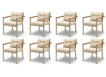Stuhl Beige Farbe Moderner Stil Weiches Sitzpolster Holzarmlehnen Neu