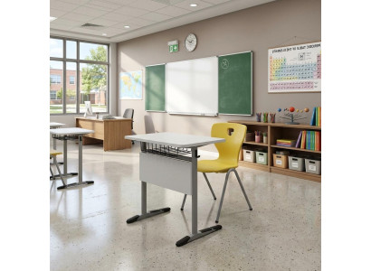 Schulset Modern Ergonomisch Grau Schultisch Gelb Stuhl Einzeltisch