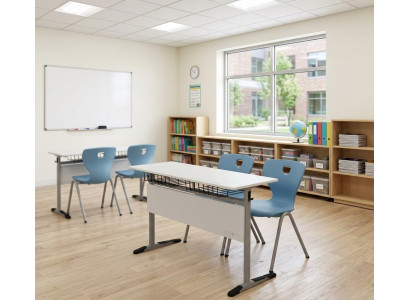 Schulset Modern Ergonomisch Grau Schultisch Blau Stuhl Doppelsitzige