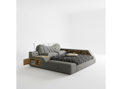 Multifunktionales Bett Moderner Stil Grau Holzrahmen Entspannend