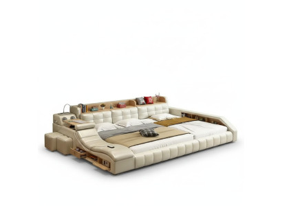 Multifunktionales Bett Moderner Stil Beigefarben Holzrahmen Bequem