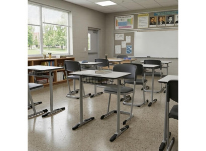 Schulset Modern Ergonomisch Grau Schultisch Schwarz Stuhl Einzeltisch