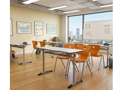 Schulset Modern Ergonomisch Grau Schultisch Orange Stuhl Doppelsitzige