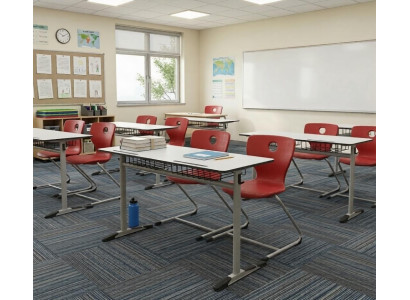 Schulset Modern Ergonomisch Grau Schultisch Rot Stuhl Doppelsitzige