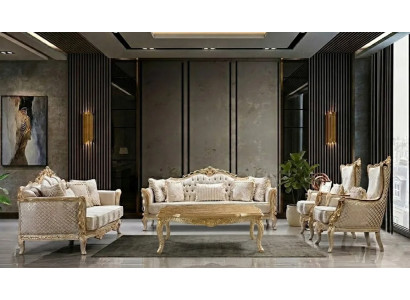 Elegantes Wohnzimmer-Set 3+3+1+1 mit stilvollem Couchtisch