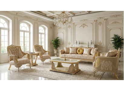 Stilvolles Wohnzimmer-Set 3+3+1+1 mit elegantem Couchtisch