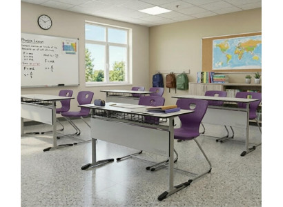 Schulset Modern Ergonomisch Grau Schultisch Lila Stuhl Doppelsitzige