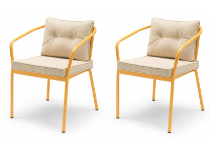 Stuhl Beige Gelb Farbe Moderner Stil Metallrahmen Weiches Sitzpolster