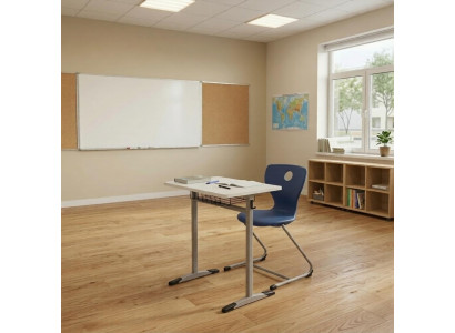 Schulset Modern Ergonomisch Grau Schultisch Blau Stuhl Einzeltisch