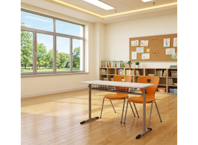 Schulset Modern Ergonomisch Grau Schultisch Orange Stuhl Doppelsitzige