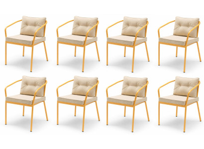 Stuhl Moderner Stil Beige Orange Farbe Metallrahmen Weiches Sitzpolster