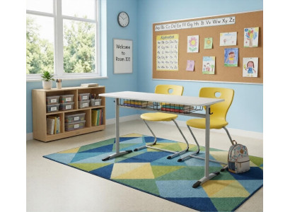 Schulset Modern Ergonomisch Grau Schultisch Gelb Stuhl Doppelsitzige