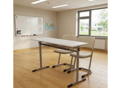 Schulset Modern Ergonomisch Grau Schultisch Weiß Stuhl Doppelsitzige