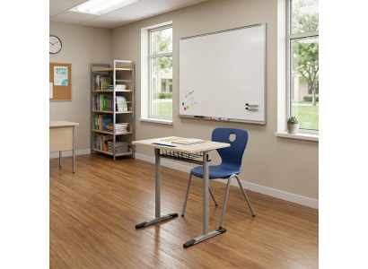 Schulset Modern Ergonomisch Grau Schultisch Blau Stuhl Einzeltisch