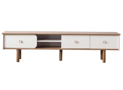 Tv Schrank Stil modern Farbe braun weiß Holz geräumig Regale kompakt