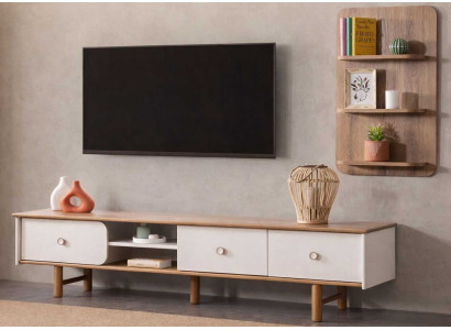 Tv-Schrank Regal Wohnzimmer Stil modern Farbe braun weiß neu Holz