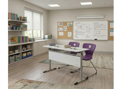 Schulset Modern Ergonomisch Grau Schultisch Lila Stuhl Doppelsitzige