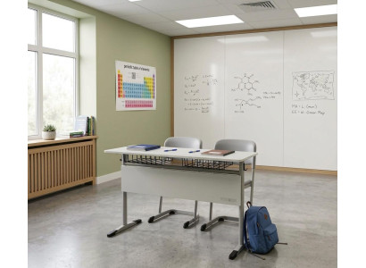 Schulset Modern Ergonomisch Grau Schultisch Grau Stuhl Doppelsitzige