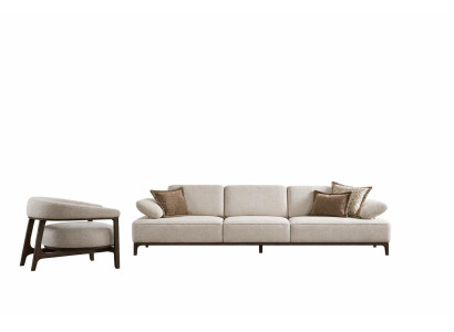 Wohnzimmer Set Modern Weiß 4-Sitzer Sofa Sessel Designer-Set Stoff