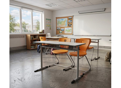 Schulset Modern Ergonomisch Grau Schultisch Orange Stuhl Doppelsitzige