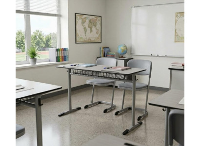 Schulset Modern Ergonomisch Grau Schultisch Grau Stuhl Doppelsitzige