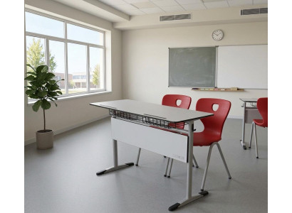 Schulset Modern Ergonomisch Grau Schultisch Rot Stuhl Doppelsitzige